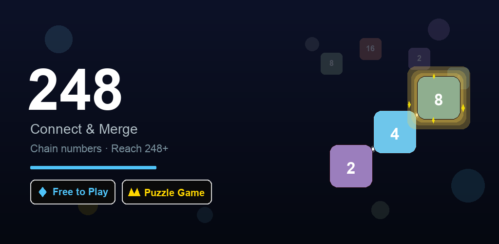 248 Connect & Merge — chain numbers and reach 248+